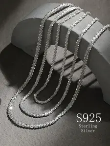 S925 Sterling Silver Rhinestone Decorated Necklace, Elegant Necklace for Women & Men, Trendy All-match & Exquisite Jewelry for Birthday Gift, Pendant Chain