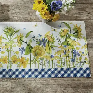 Gingham Blue & Sunshine Table Runner 36"