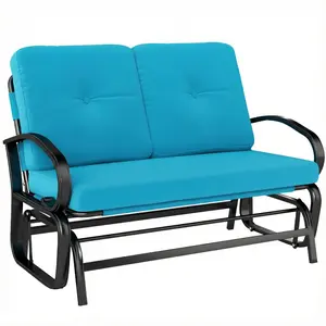 2-Person Outdoor Glider Bench – Patio Rocker Loveseat for You and a Friend. Smooth & Quiet Rocking Through the Summer Breeze. Perfect for Porch, Garden or Backyard. Blue