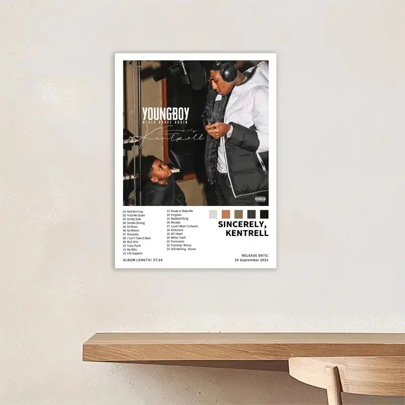 YoungBoy - Sincerely, Kentrell - Canvas Poster of Music Album Cover, Vintage Prints, Decorative Artwork, Modern Home Decor, Bedroom/Dorm Birthday/Christmas Gift, Suitable for Living Room, Retro Style, Ideal for Hip Hop Fans, Frameless