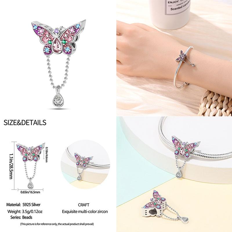 925 Silver Color Butterfly Flower Key Lock Safety Chain Fit Charms For Pandora Original Bracelets DIY Jewelry Making For Women Gift