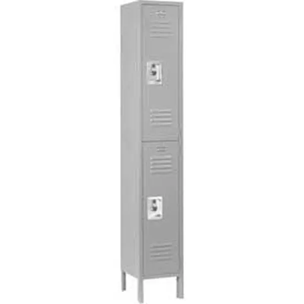 Global Industrial 254123GY Steel Double Tier 2-Door Safe Locker - 12X12x36 In., 12" Width, 36" Height, Double Lock, Recessed Latch, 5-Knuckle Security Hinge, 1-Wide & 3-Wide Lockers, Unassembled, Gray, 1-Wide And 3-Wide Lockers