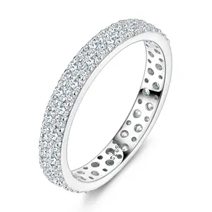 MULA S925 sterling silver eternity ring with full pavé moissanite and platinum plated sparkling band, an elegant gift for her wedding, engagement, Valentine's Day, birthday or anniversary