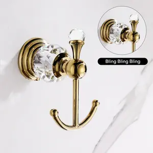 1 pc Gold Silver Crystal Decorative Bathroom Hook Wall Mounted Space Saving Rustproof Metal Towel Robe Storage Organizer