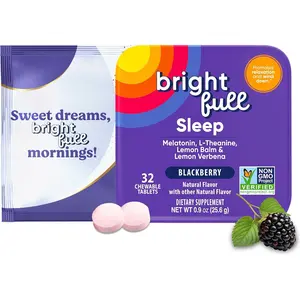 Brightfull Sleep Natural Sleep Aid Chewable Tablets, Melatonin, L-Theanine, Lemon Balm & Ashwagandha, 32 Count Tin, Blackberry Flavor, No Grogginess Support for Restful Sleep & Nighttime Relaxation