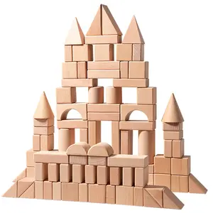 100 Solid Wood Building Blocks For Children To Develop Their Intelligence. Solid Beech Wood For 3 To 6 Years Old To Build Educational Toys. Wooden Castle Sets. Large Solid Beech Wood Stacking Toys Can be used as birthday and Christmas gifts