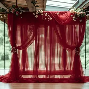 1pc Elegant Burgundy Wedding Arch Curtain Sheer Voile, Romantic Bridal Ceremony Decor, Suitable For Love Themed Occasions, Outdoor Weddings, Birthdays, Proposals, Engagements, Christmas, New Year Parties, Burgundy Curtain, Size 75*600cm, 160*600cm, 160*10