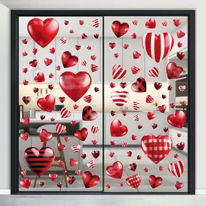 Valentine's Day Striped Heart-Shaped Electrostatic Window Stickers & Wall Decals for Festive Shop Store Decoration Easy Apply Festive Atmosphere