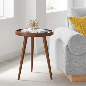 Modway Chiro Round Wood Side Table in Walnut