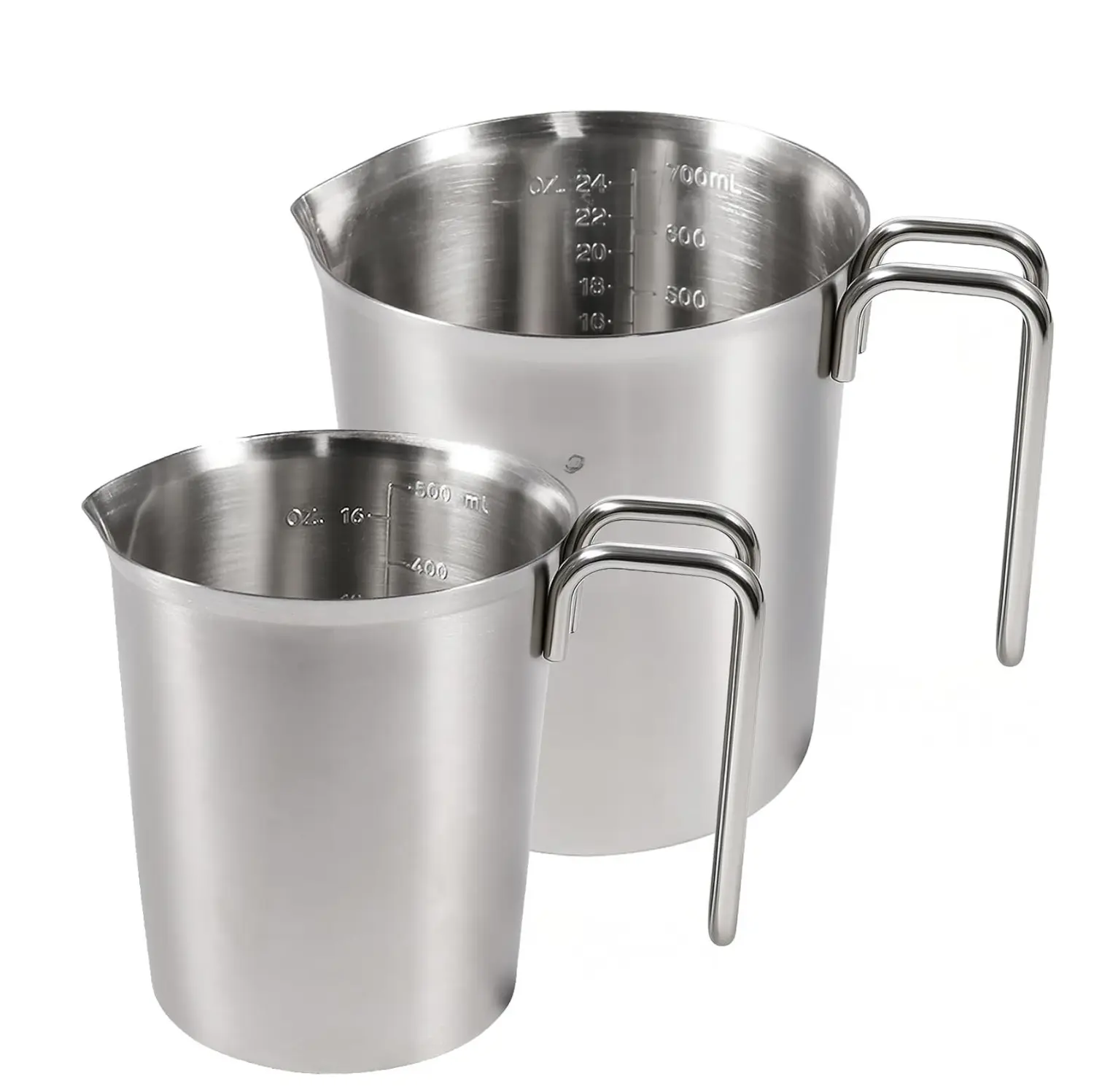 2-Pack Stainless Steel Measuring Cup Set, 2-Cup & 3-Cup Metal Liquid Measuring Cups with Cup, mL & oz Markings for Baking, Cooking, Dishwasher Safe