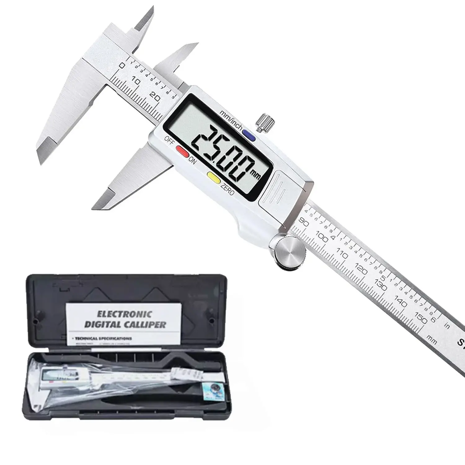 Stainless Steel Digital Vernier Calipers, Electronic Measuring Instrument with In-mm Conversion, Portable Hand Measurement Tool, Digital Calipers
