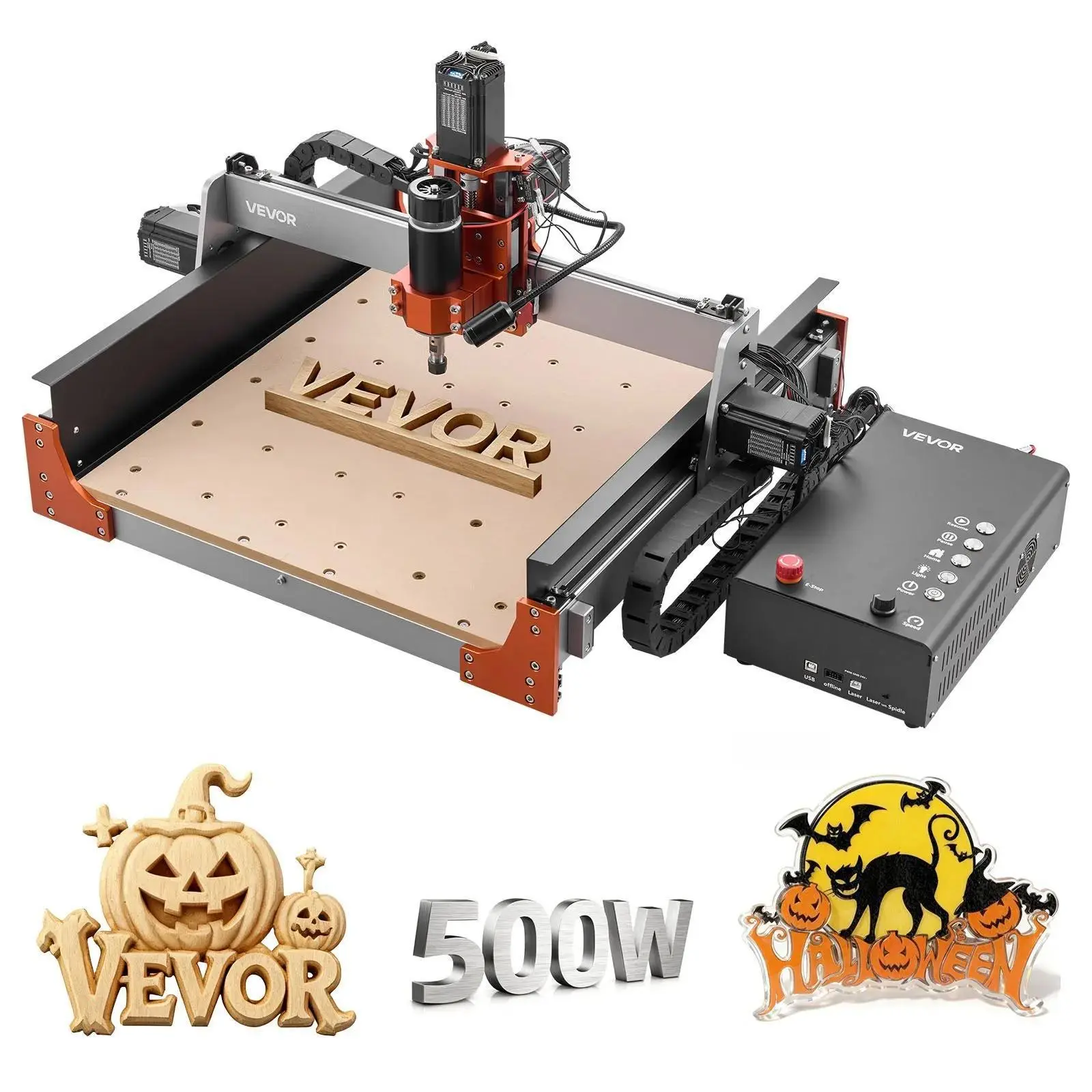 【Summerfinds】VEVOR CNC Router Machine, 500W Spindle, 3-Axis Wood Engraving Milling Machine, with Dual Linear Rails & Ball Screw, 15.75 x 15.75 x 3.74 in Working Area, Trim Router, for Wood Acrylic Carving Cutting