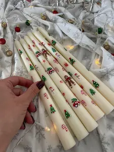 Handmade Christmas Taper Candles Set of 4 - Perfect Holiday Gift for Home Decor - Ornaments