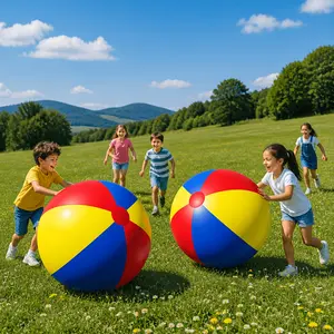 Extra-large beach ball, balloon, giant 26-inch inflatable ball. Rainbow-colored plastic toy, suitable for kids and adults. Perfect for summer pool games, backyard fun, and beach parties.
