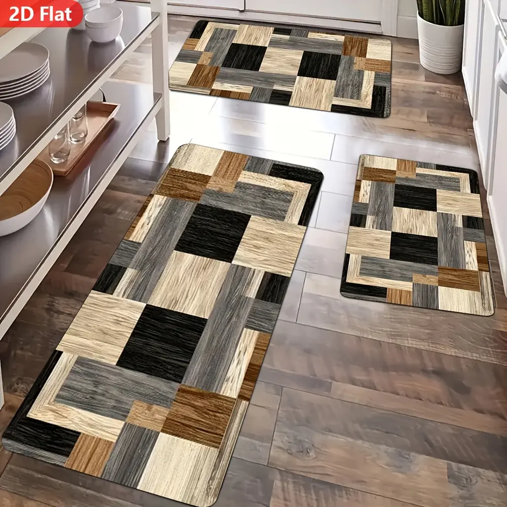 2/3pcs Home Kitchen Anti-Slip Floor Mat, Geometric Printing, Modern Home Decoration Carpet Kitchen Floor Mat Carpet Machine Washable Mat, Suitable for Kitchen, Bathroom, Bedroom, Living Room, Home Decoration