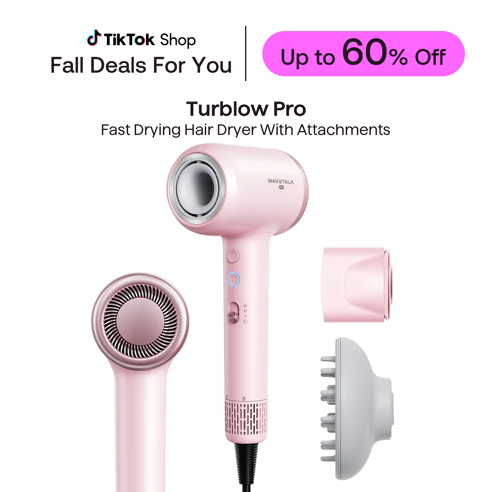 Wavytalk Turblow Pro Fast Drying Hair Dryer - 110,000 RPM Brushless Motor | High Speed Fast Drying, Frizz Control & Smoothing, 3 Speeds & 3 Temps, Neg
