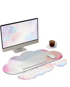 Large Cloud Mousepad with Keyboard Wrist Pad and Mouse Wristpad Set Ergonomic Computer Desk