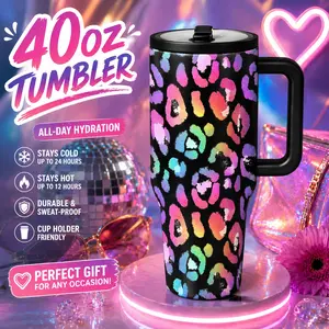 1 Pc 40oz Leopard Print Insulated Stainless Tumbler Mug, Double Wall, Leak-Proof, Keeps Hot for 12hrs, Keeps Cold for 24hrs, Perfect for Travel, Gym, Office, Outdoor, Stylish & Durable, Great Gift for Mother's Day, Nurse's Day, Holidays