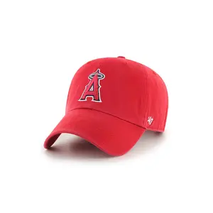 47 Angels Red Clean-Up Hat, Casual Cotton Twill Cap with Relaxed Fit, Curved Brim, Garment Washed Finish, and Raised Embroidery