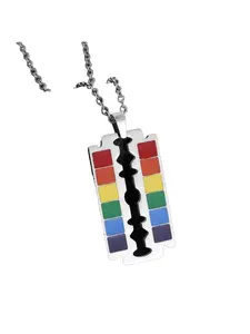Rainbow Razor Blade Necklace | LGBTQ+ Pride Stainless Steel Pendant | Punk Jewelry for Gift