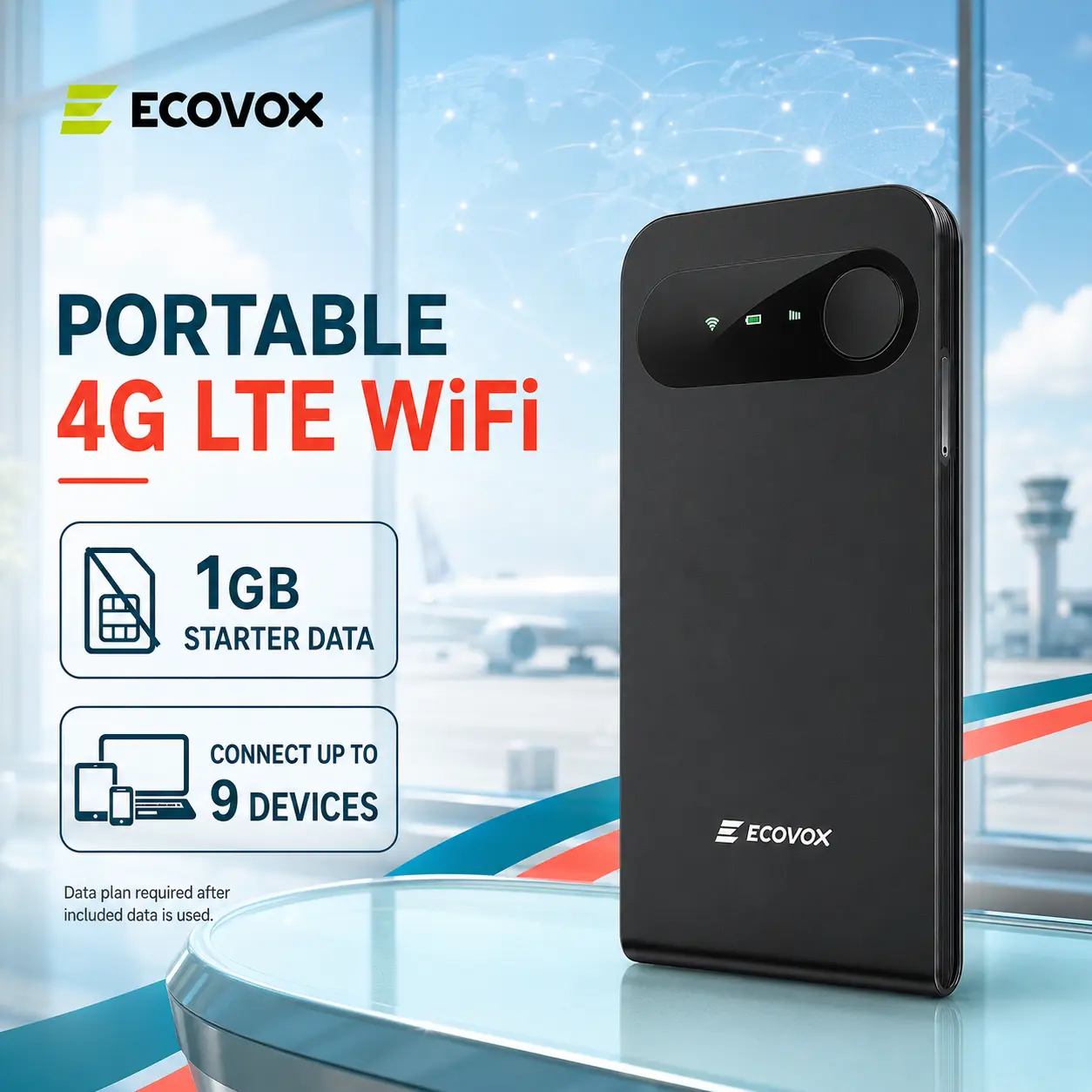 [Deals For You Days] ECOVOX Global Portable WiFi Hotspot, 4G LTE Pocket Router, Multi-Carrier Support, 150Mbps, FCC Certified, 86g Lightweight, Free 1GB Data for Travel, RVs & Road Trips