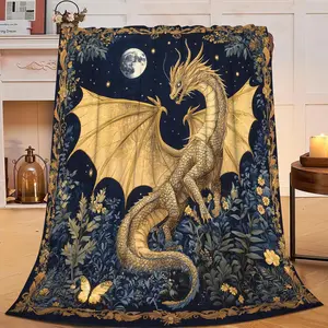 Dragon Blanket Golden Dragon Decor Animal Throw Blanket Gifts for Girls Boys Super Warm Soft Plush Lightweight Fleece Flannel Winter Couch Bedding Blankets for Kids Adults Women 50"X40"