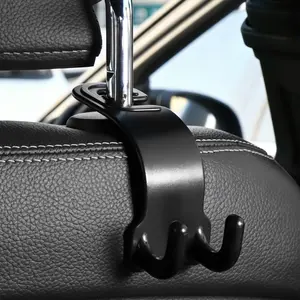 Car Headrest Hooks, 2/4/6 Pack Double Head Hanger Hooks for Vehicle Backseat, Universal Black Plastic Organizer Hanger for Purse Grocery Bags Handbags