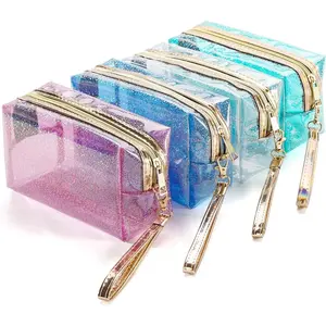 4Pcs/Set Waterproof Cosmetic Bags,PVC Transparent Zippered Toiletry Bag with Handle Strap,Portable Clear Makeup Pouch for Bathroom,Vacation and Organizing,Christmas Party Gifts,Hand Tools Kits