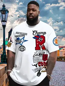 Men's Large Size 3D Sports Casual T-Shirt, Short Sleeve Long Top, All over Print Graphics, Loose-Fitting, No Zipper, Without Collar, All Seasons, Sporty