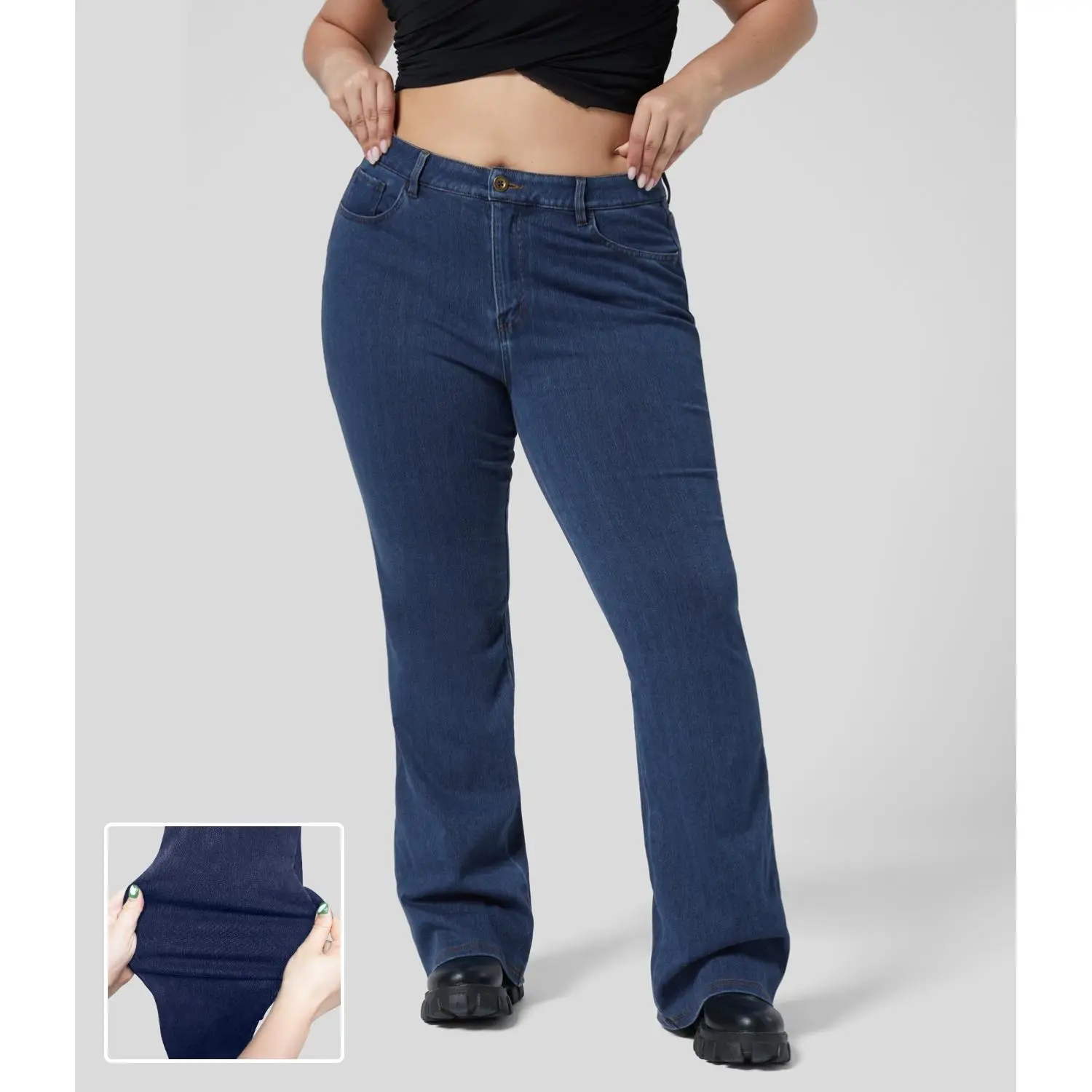 Halara Magic Mid Rise Button Pockets Stretchy Knit Casual Slight Flare Plus Size Jeans