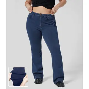 Halara Magic Mid Rise Button Pockets Stretchy Knit Casual Slight Flare Plus Size Jeans