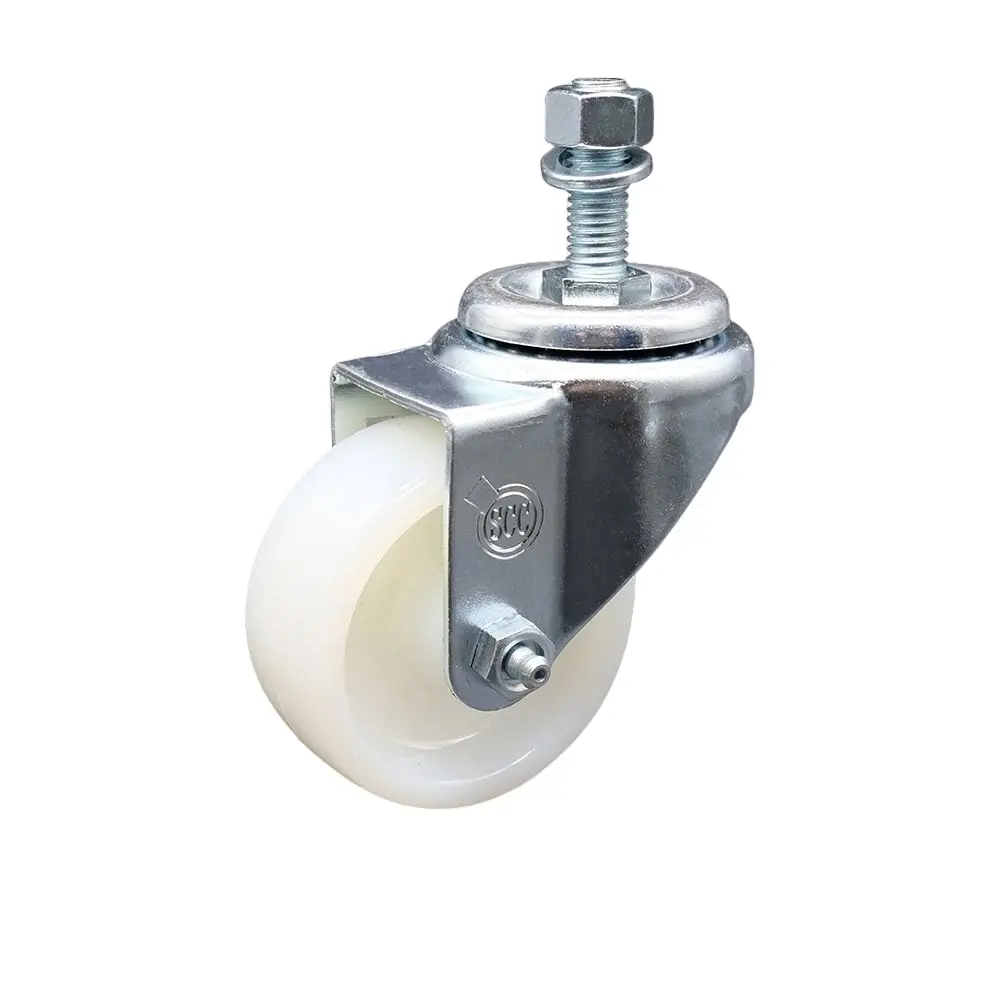 Service Caster SCC-TS20S314-NYS-M1215 Nylon Swivel Threaded Stem Caster with 3 x 1.25 in. White Wheel & 12 mm Stem, Low Friction, Nylon Wheel, Stem Mount