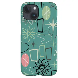 Mid-Century Modern Phone Case: Turquoise Atomic Pattern  Fit for iPhone 17 16 15 14 13 12, Samsung Galaxy 25 S24 S23 S22