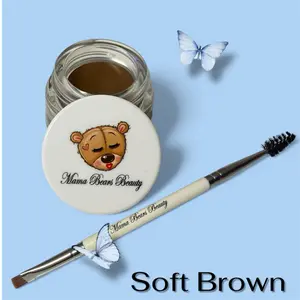 Mama Bears Beauty- Soft Brown Eyebrow Pomade, Precision Brush & Jar Set for Natural Makeup Application