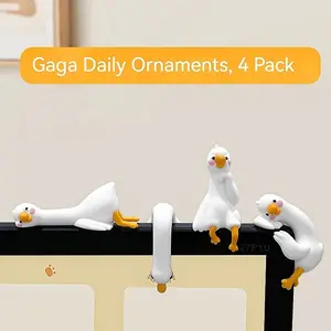Cute Gaggle Daily Goose Figurines Set of 4, Decorative Figurines, Mini Desktop Decor, Perfect for Computer Monitor, Office Desk, Bookshelf, Bedroom Decoration