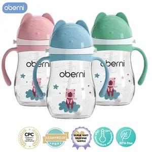 Oberni Leakproof Sippy Cups, Double Sealing No Spill Water Bottle with Weighted Straw and Non-Slip Handle for Toddler 1-3 Years Tritan Baby Cup 270ml/9oz