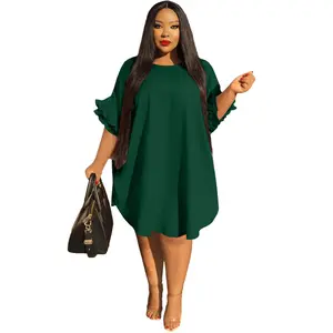 Acelyn Dress Plus Size Women's Casual Vintage Ruffle Sleeve Loose Party Midi Plus Size Dress Casual Summer