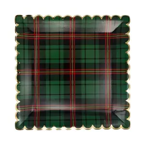 Green & Red Plaid Holiday Square Plates – 9" Party Dinnerware (8 Pack)