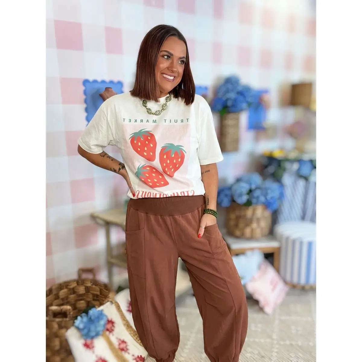 Chocolate Elastic Waistband Cuffed Jogger Pants