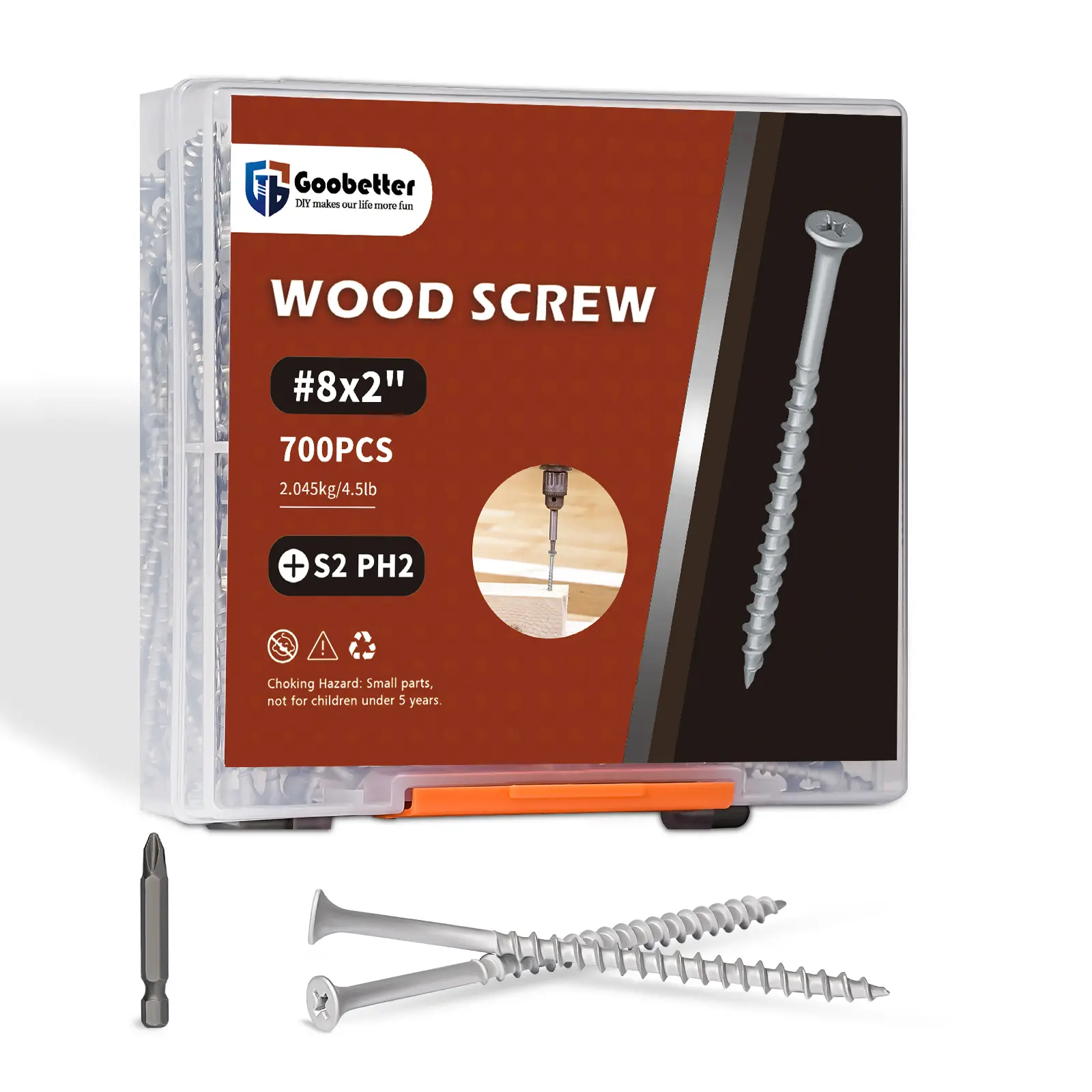 8 x 2" Wood Screws, 700PCS Phillips Head Self-Tapping Deck Screws with PH2 Bit, Rust Resistant Coarse Thread Screws for Woodworking, Furniture & Outdoor Projects
