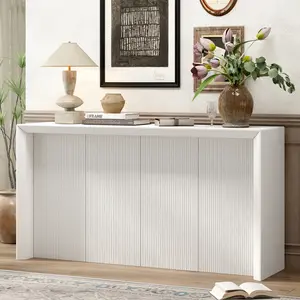 U_STYLE Acacia Wood Veneer Simple Entryway Table with Wavy Design,Suitable for Study,Entryway, Hallway, Living Room, Foyer