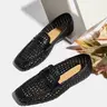 Women's Casual Vintage Square-Toe Woven Loafers, Breathable Slip-On Flats, Rubber Sole, Ideal for Office & Daily Wear, Square Toe Shoes