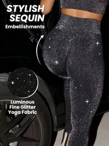 High-Waisted Butt-Lifting Party Shapewear Yoga Pants, High-End Glitter Fitness Sports Long Leggings for Women, Natural Waist Design