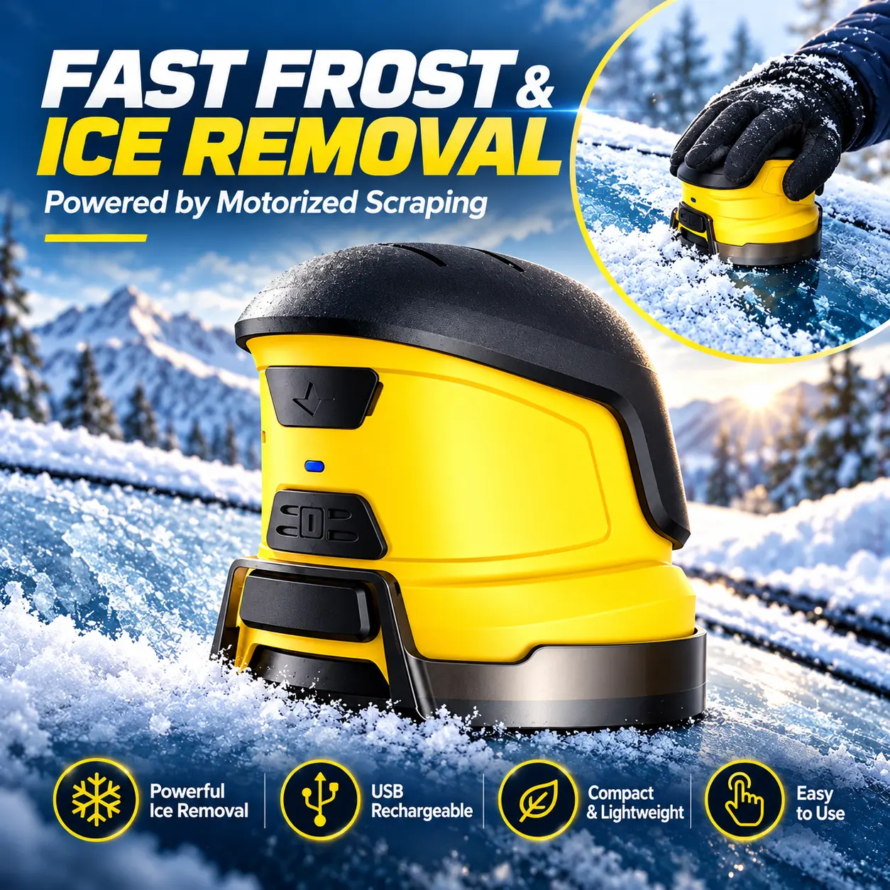 Electric Ice Scraper for Car Windshield, USB Rechargeable Cordless Snow Scraper, Handheld Motorized Frost Remover, Portable Snow Removal Tool for Cars, Trucks, SUVs, Winter Car Accessories