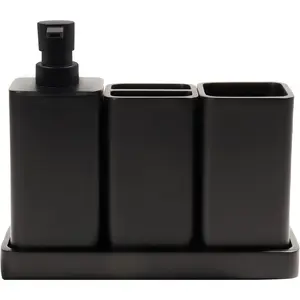 Bathroom Accessories Set, 4 Pcs Bathroom Accessory Set, Soap Dispenser, Toothbrush Holder, Qtip Holder Set, Bathroom Sets Complete, Bathroom Sink Set for Modern Home,Matte Black