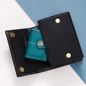 Genuine Leather Small Bifold Pocket Wallet, Rfid Blocking Card Holder, Zipper Coin Purse With 16 Card Slots & 2 ID Window