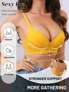 🔥BADDIE APPROVED🔥 Sexy Deep V Lace Underwire Push Up Bra Womenswear | Ultra Strong Support Lift & Gather, Anti-Side Spill, Adjustable Straps, Back Smoothing, Breathable No-Press Fit, Perfect For Daily Commute & Date Night