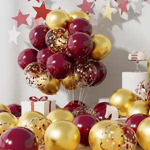 Metallic Burgundy and  Balloons 12 Inch 73 count  Maroon Confetti Latex Balloons Shiny Helium Balloon Set for Birthday Party Anniversary Graduation Decorations