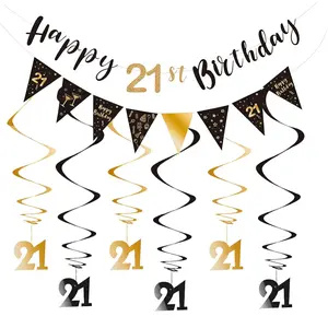 21st Birthday Party Decor Set Banner, Streamers & More for Ceiling, Wall & Photo Backdrops