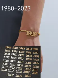 Simple Hip Hop Style Stainless Steel Link Bracelet, Fashionable Number Bracelet for Birthday, Anniversary, Trendy Accessories for Party and Daily Life